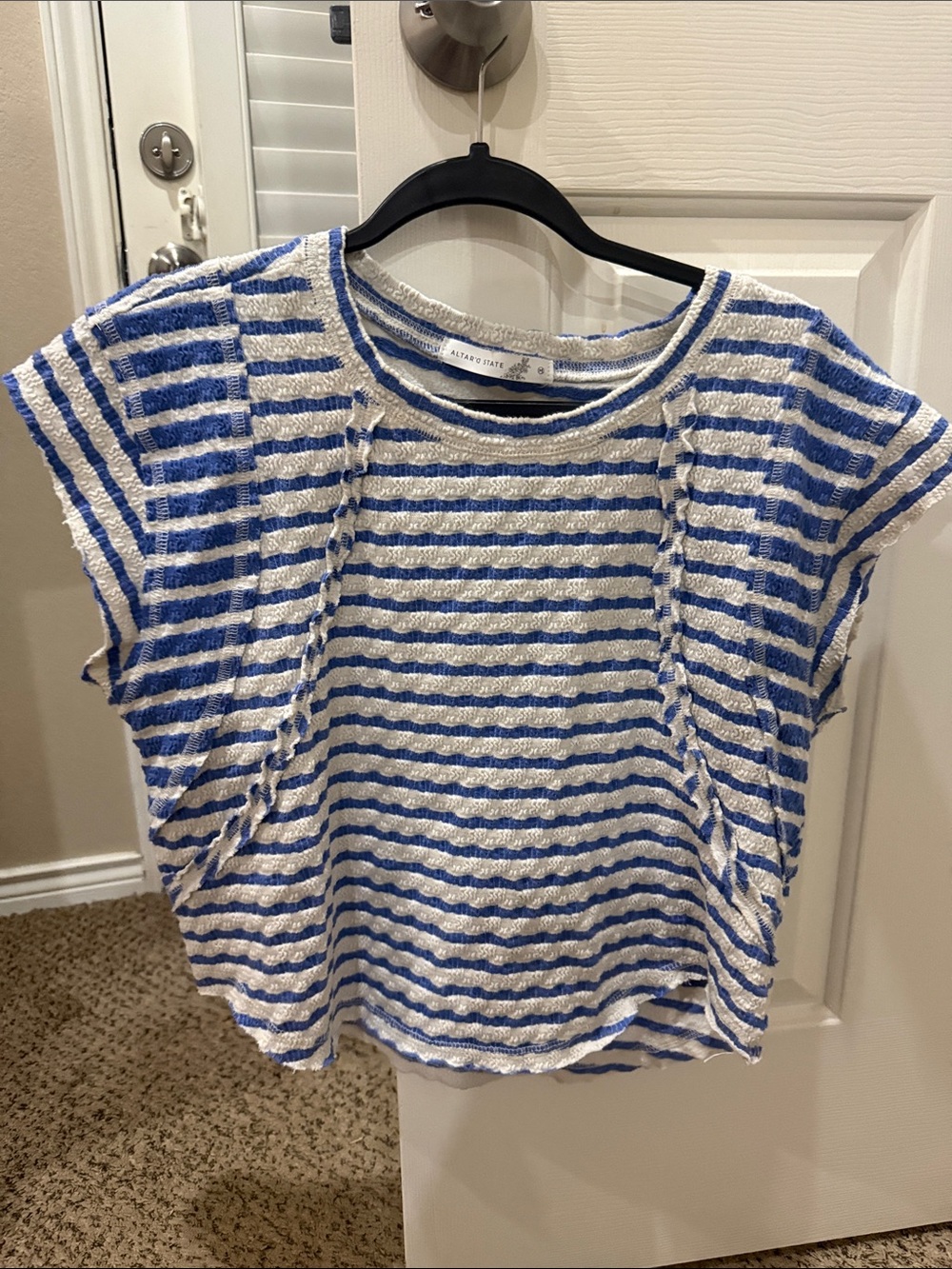 Altar'd State Blue & White Striped Crop Tee